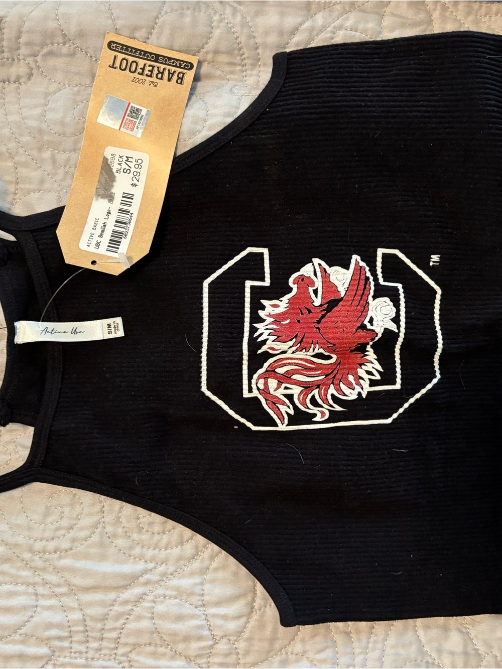 Univ of South Carolina gamecocks Black Ribbed Bandeau with Red Phoenix